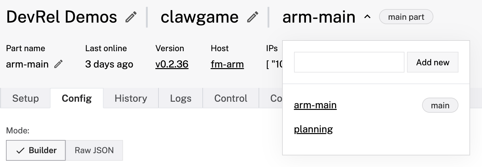 UI for adding a sub part named planning.